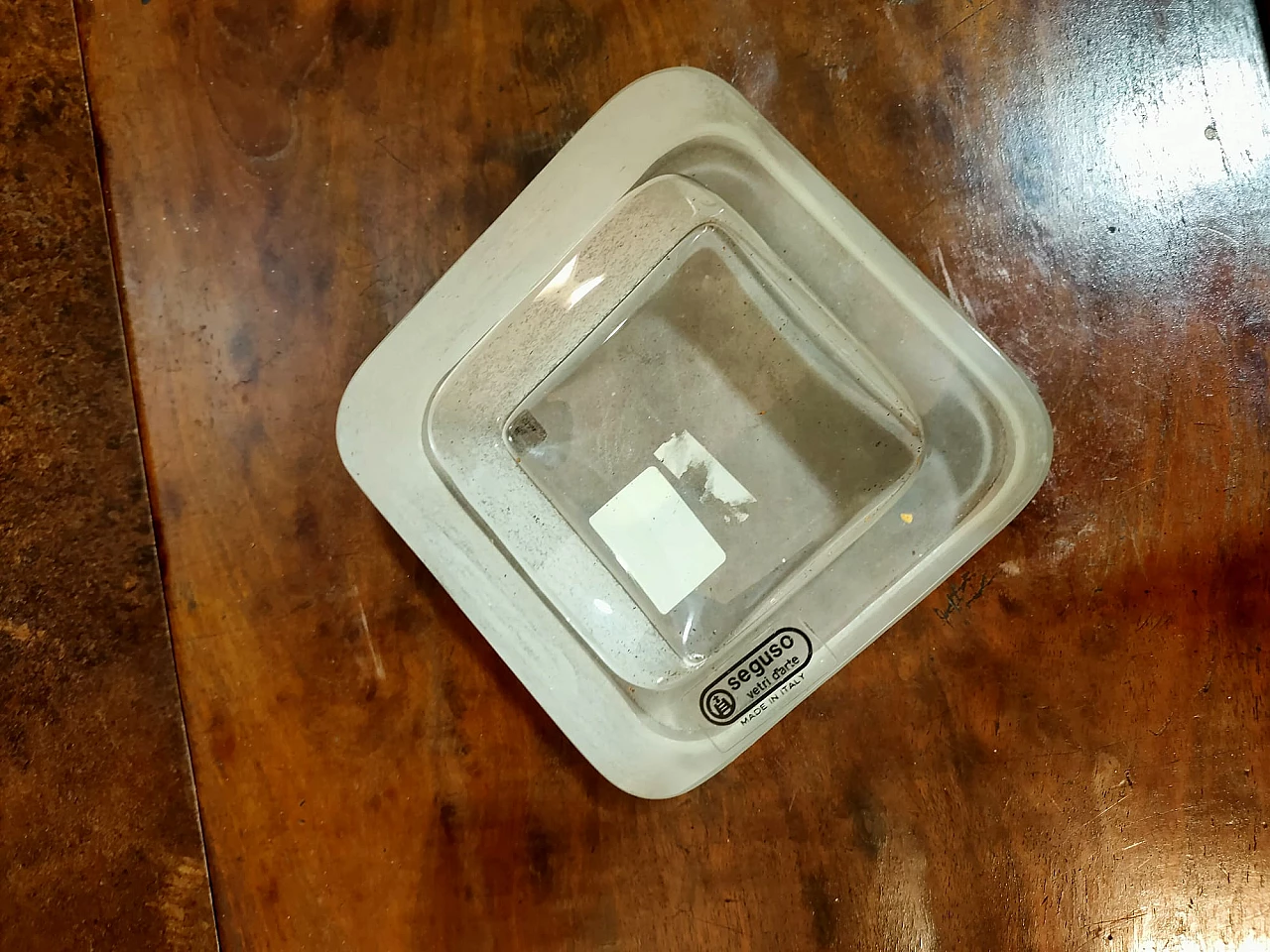 Posacenere quadrato in vetro Scavo bianco per Seguso, anni '80 3