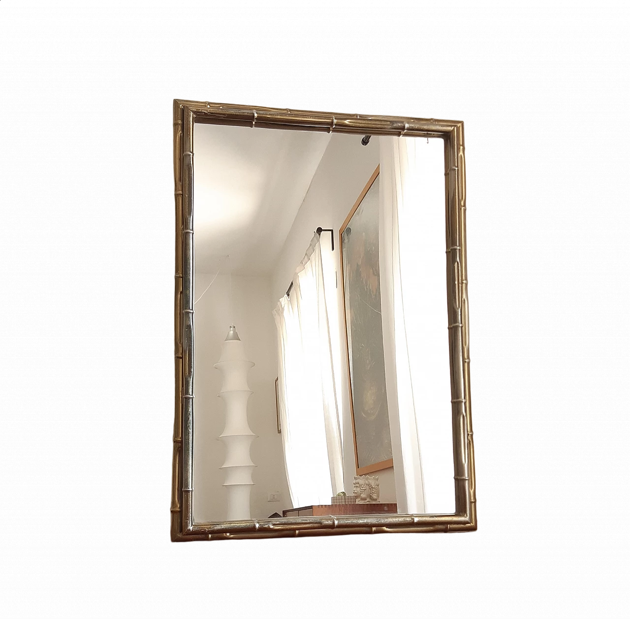 Mirror with bamboo-effect gilded metal frame, 1970s 6
