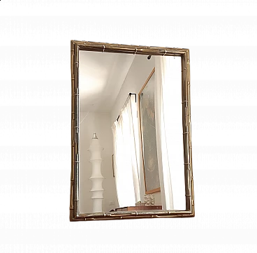 Mirror with bamboo-effect gilded metal frame, 1970s