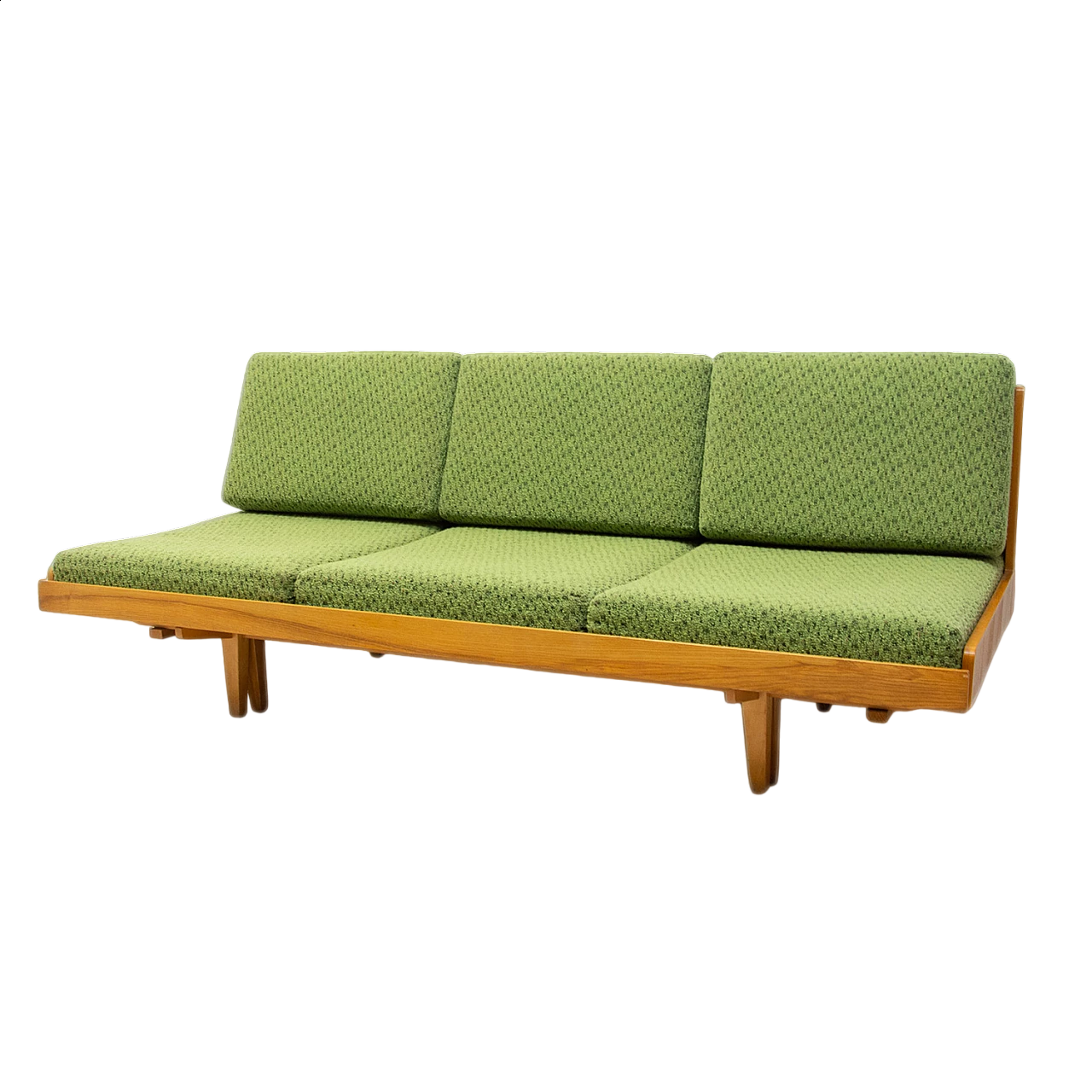 Beech and green fabric sofa bed by Jitona, 1970s 18