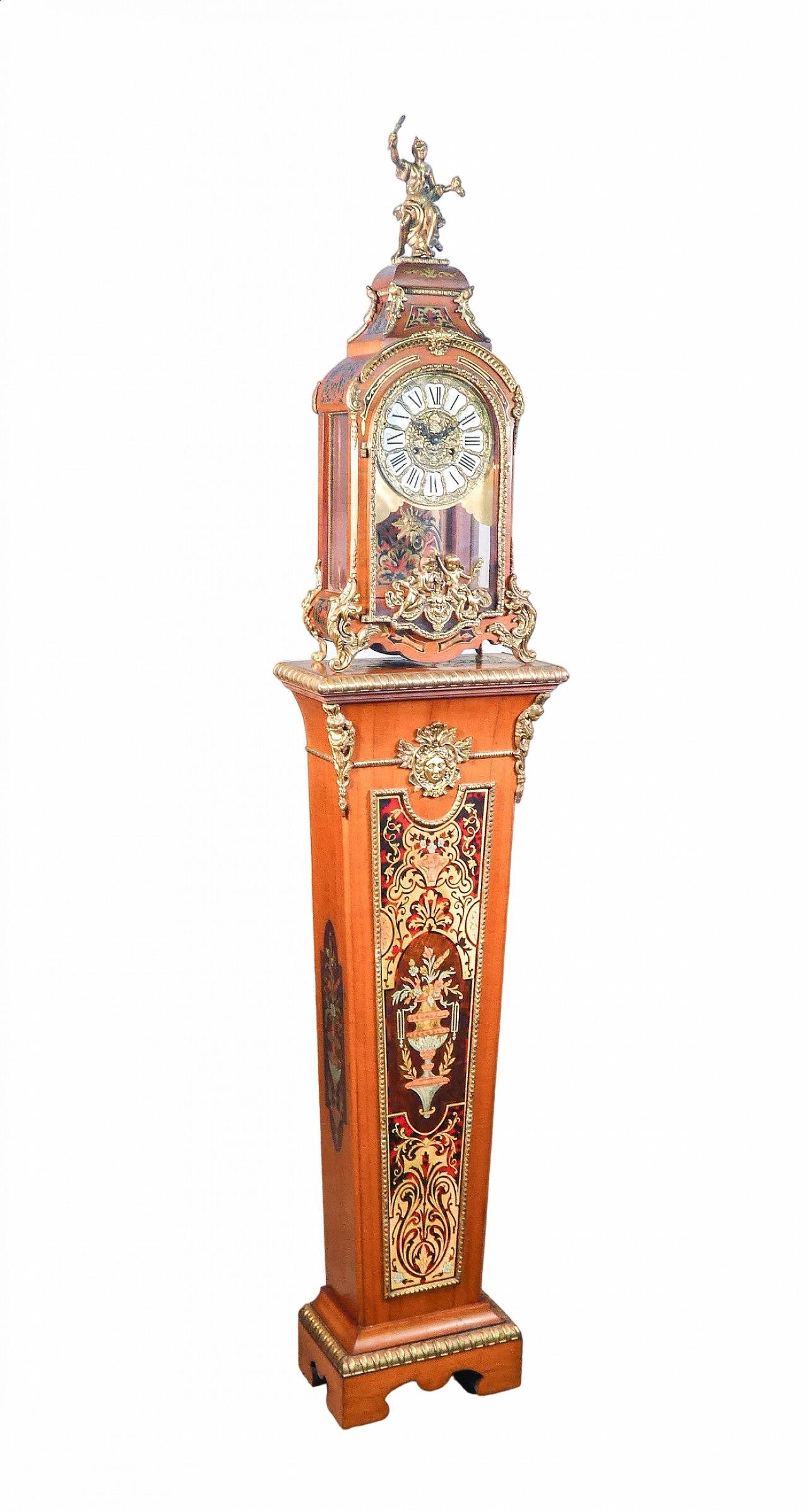 Orologio a pendolo con colonna riccamente intarsiata in stile Boulle 15