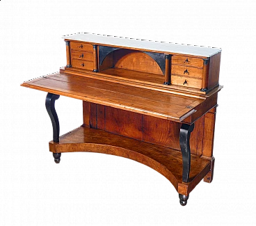 Empire walnut writing desk with flap top, small drawers and front drawer, 19th century