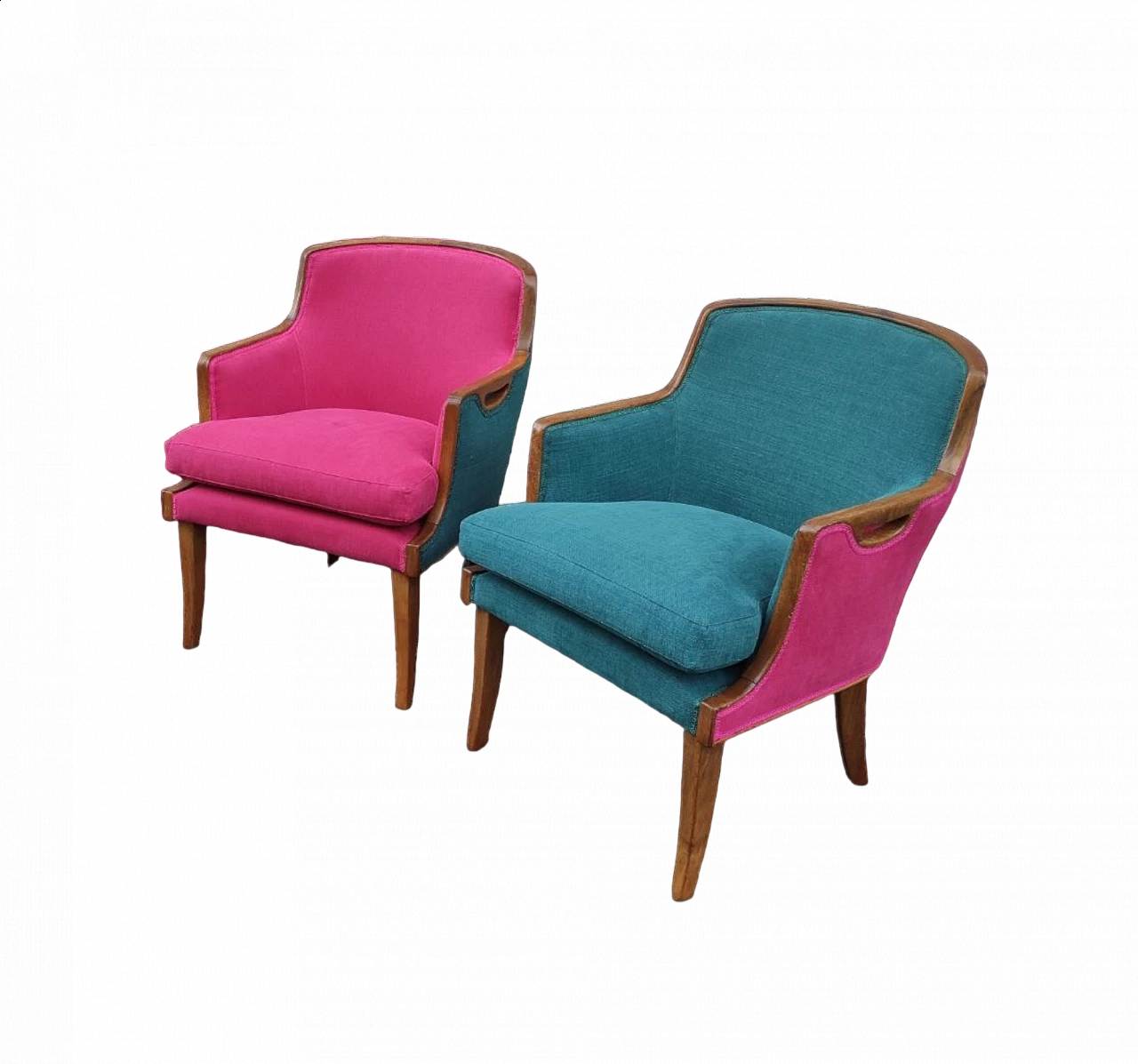 Pair of two-tone walnut armchairs, 1950s 8