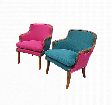 Pair of two-tone walnut armchairs, 1950s