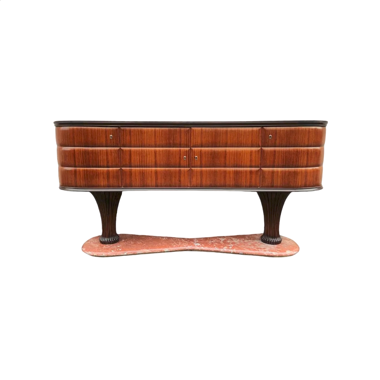 Wooden sideboard with France red marble base by Vittorio Dassi, 1950s 10