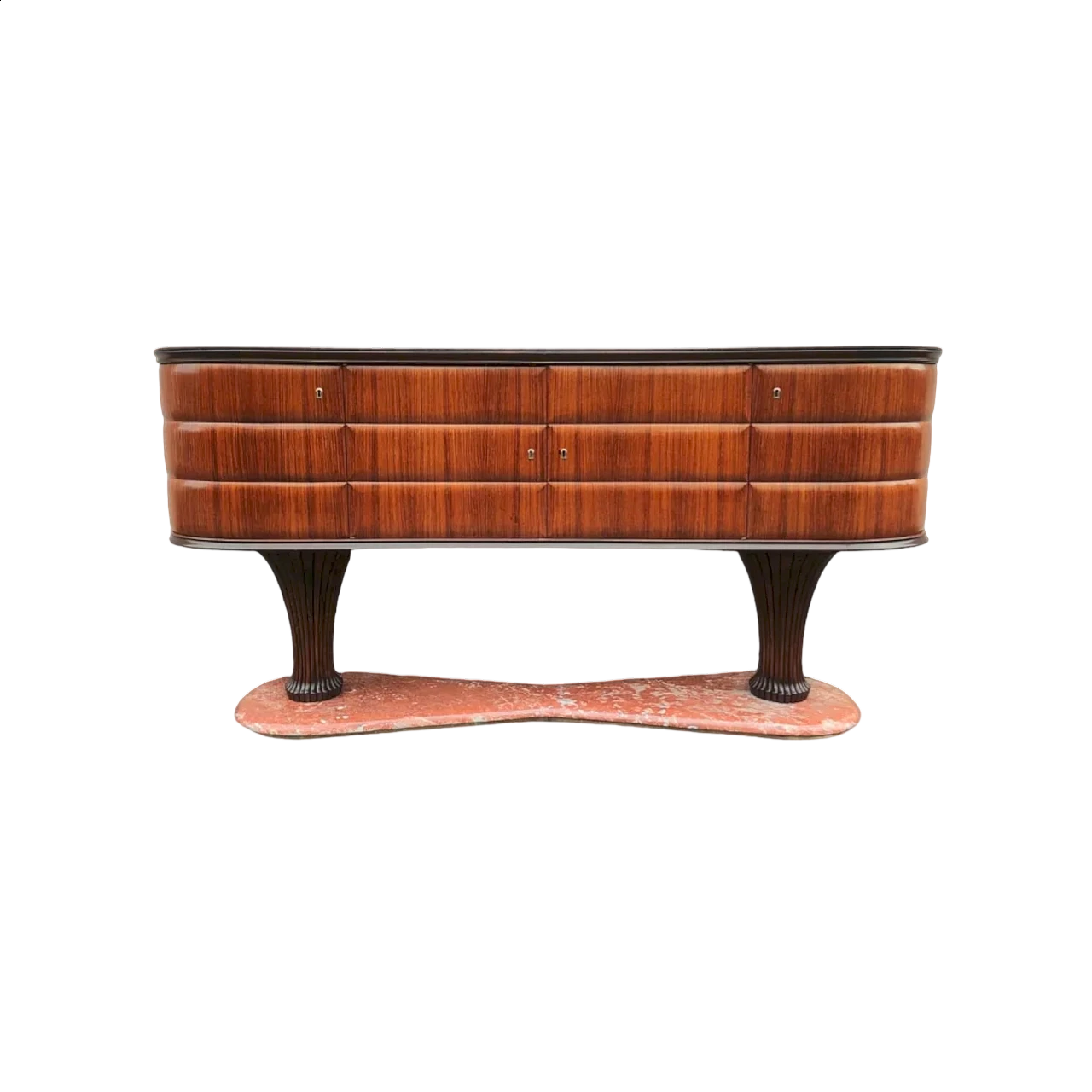 Credenza in legno con base in marmo rosso Francia di Vittorio Dassi, anni '50 10