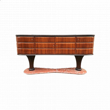 Wooden sideboard with France red marble base by Vittorio Dassi, 1950s