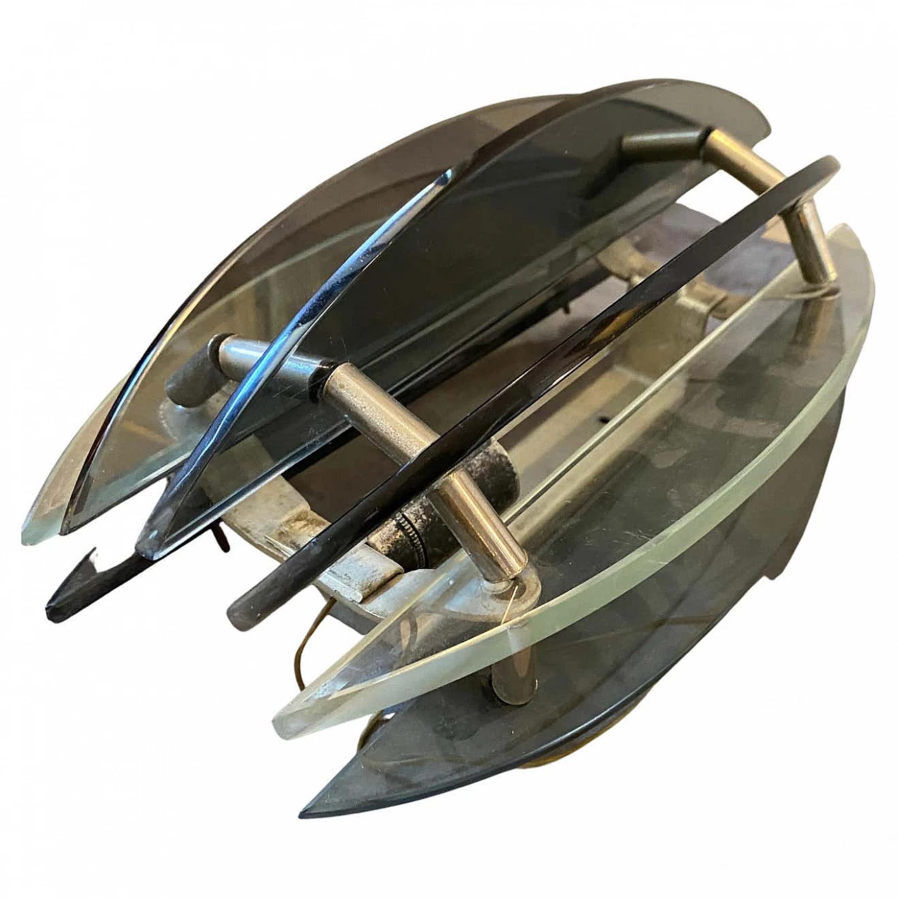 Pair of Space Age wall lights in chrome-plated metal and glass by Veca, 1970s 1