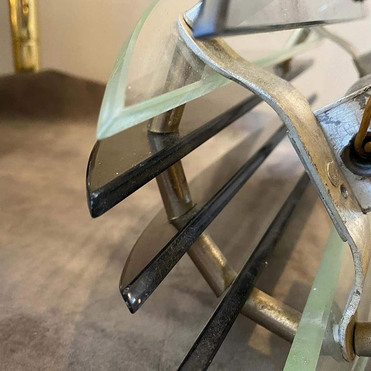 Pair of Space Age wall lights in chrome-plated metal and glass by Veca, 1970s 5