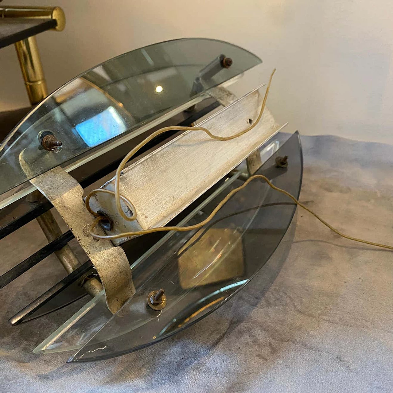 Pair of Space Age wall lights in chrome-plated metal and glass by Veca, 1970s 8