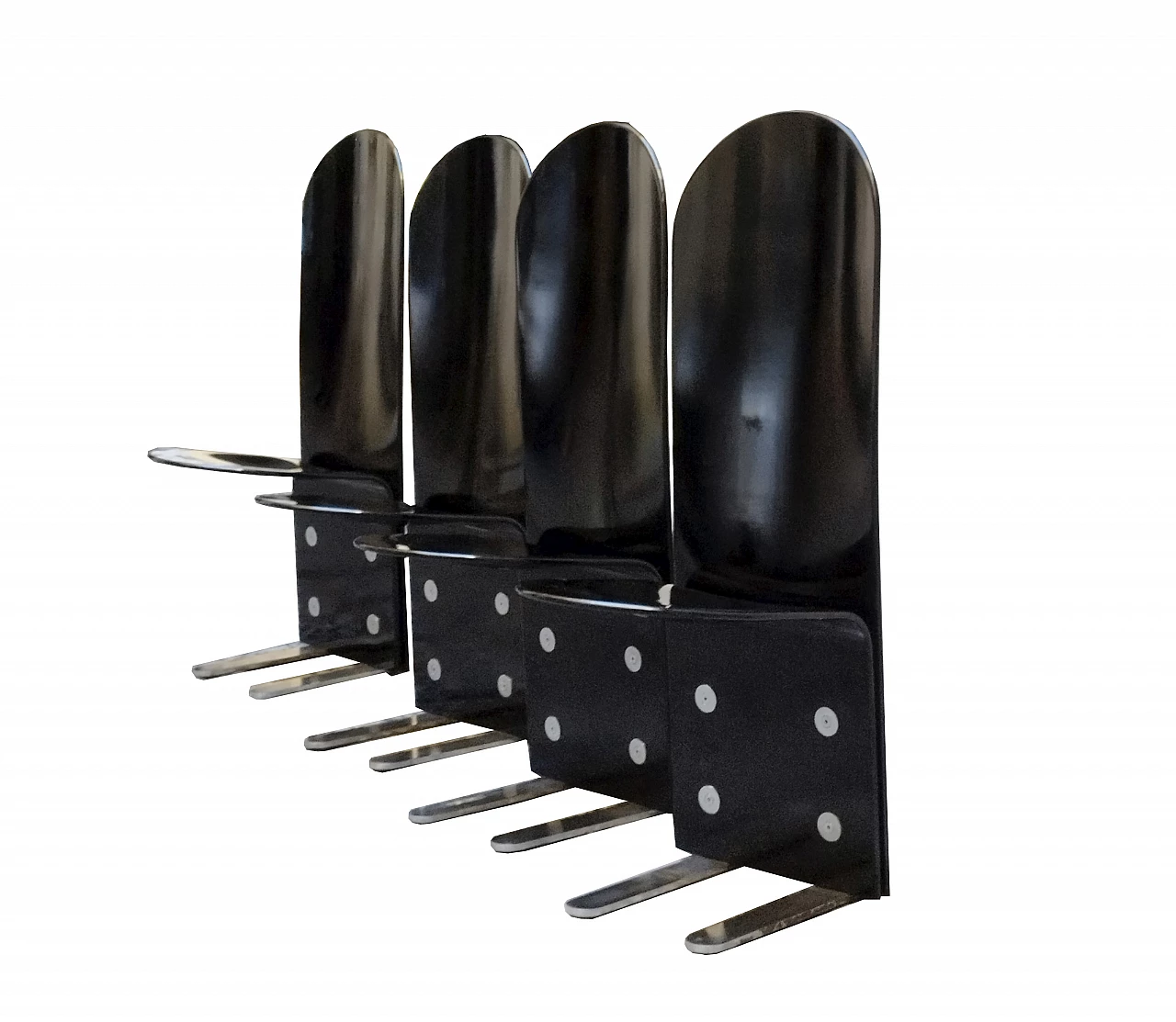 4 Pellicano chairs in curved black lacquered wood by Luigi Saccardo for Armet, 1970s 2