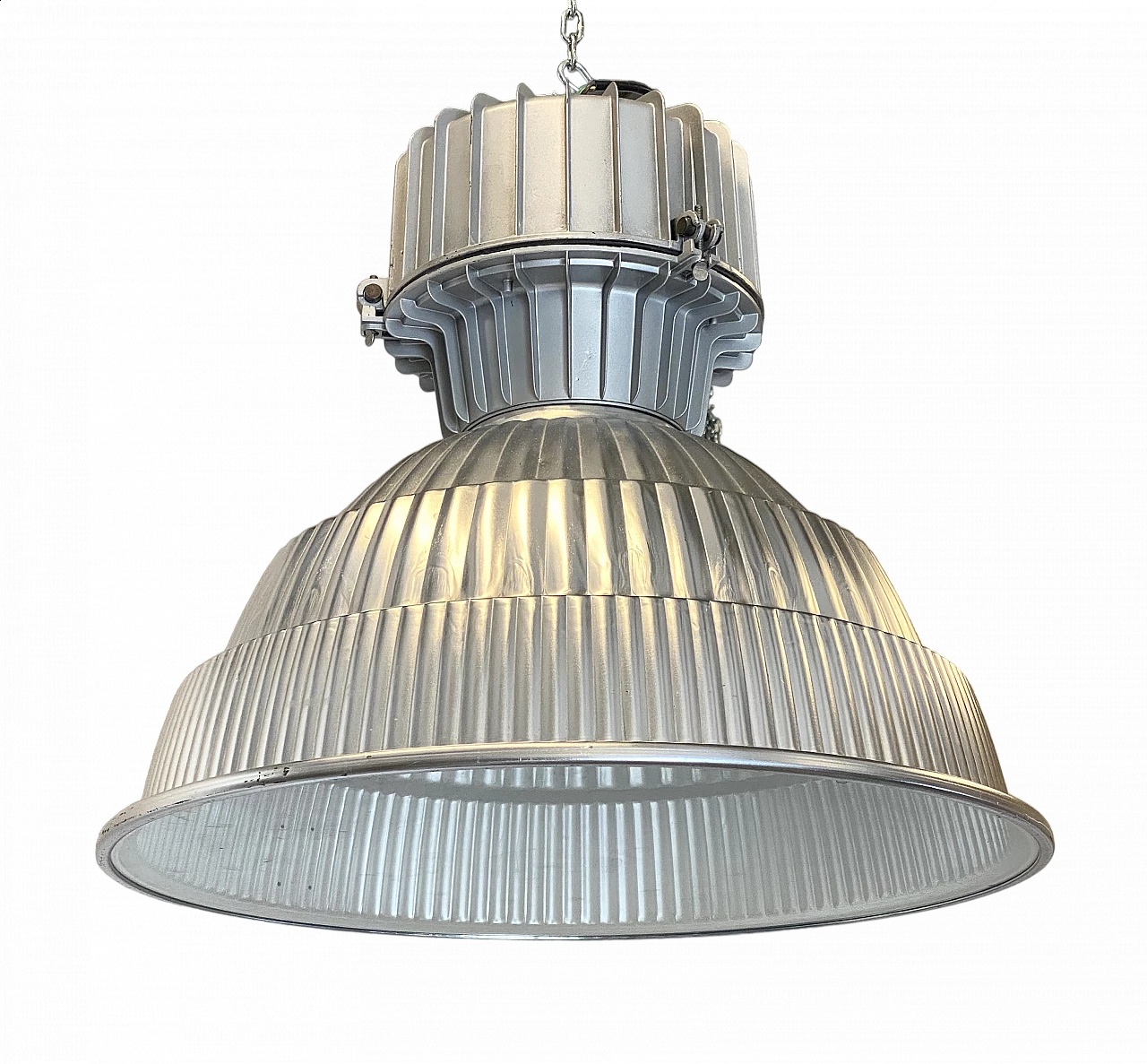 Lampada industriale in alluminio e vetro, anni '90 10