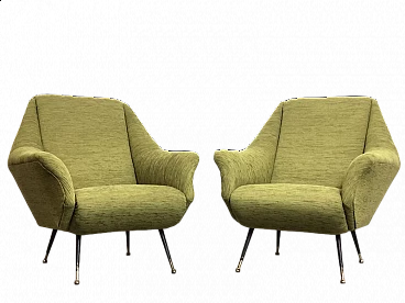 Pair of armchairs with cotton upholstery and metal legs by Gigi Radice for Minotti, 1960s