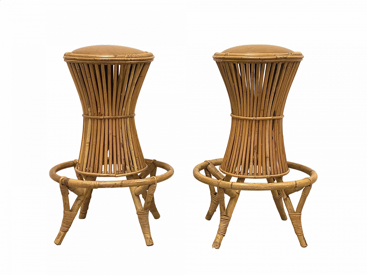 Pair of bamboo and leatherette bar stools, 1970s 12