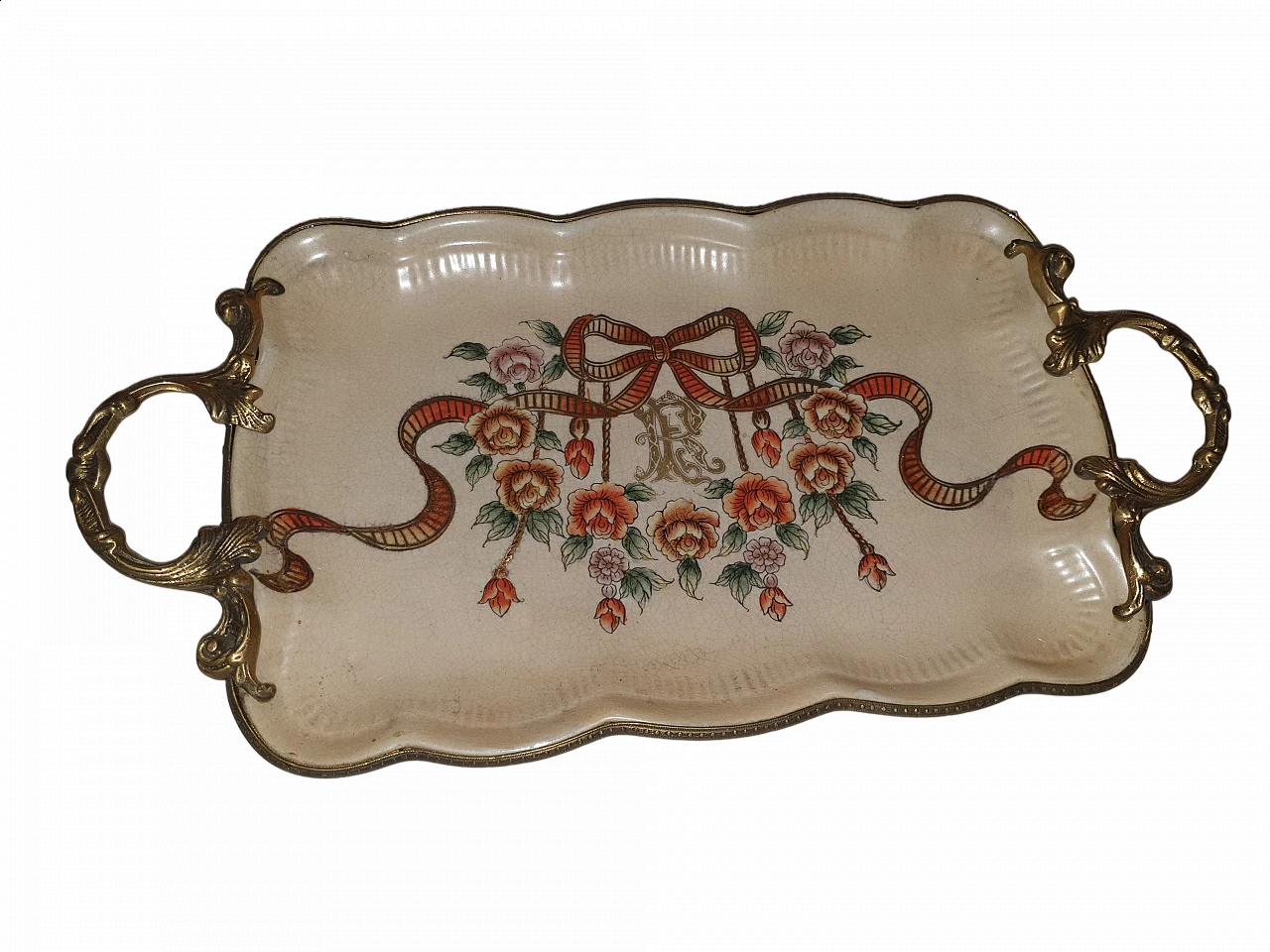 Bronze and ceramic tray by Royal Family, 1970s 4