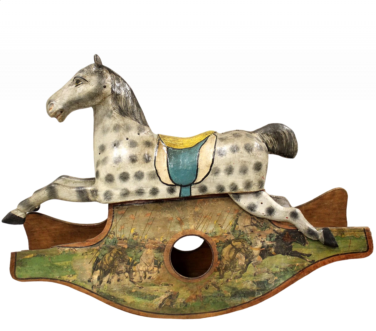 Cavallo a dondolo in cartapesta policroma e legno, anni '20 11