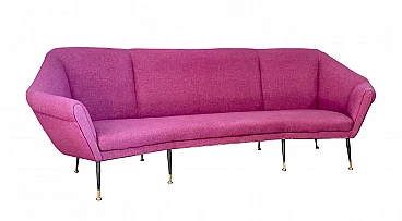 Four-seater metal and brass sofa with fabric cover, 1950s