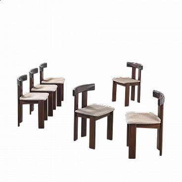 6 Wood and fabric chairs by Mobilgirgi, 1970s