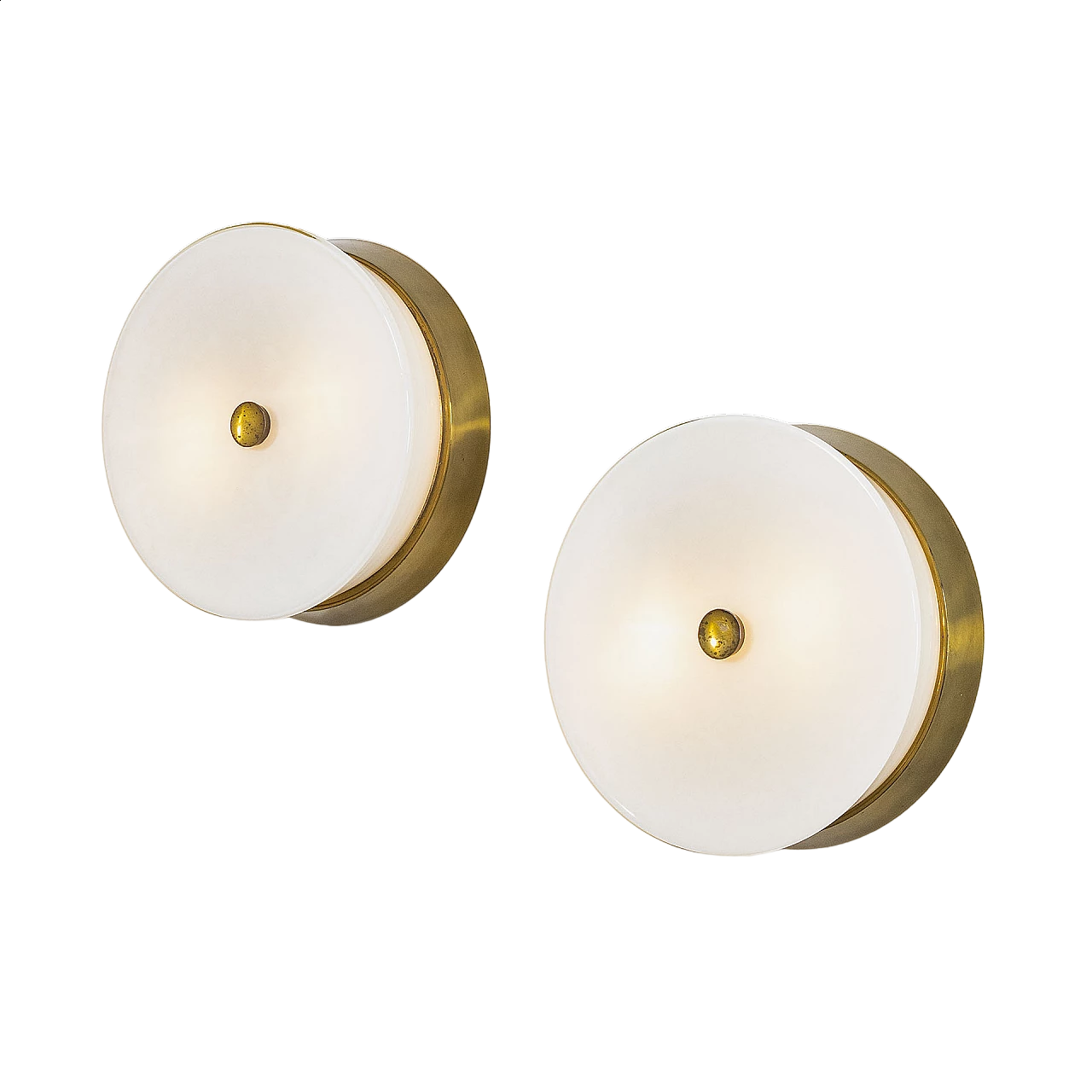 Pair of Stilnovo opaline glass and brass wall sconces, 1950s 7