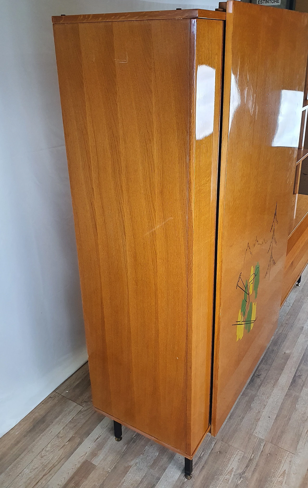 Beech wardrobe with bookcase, 1950s 2