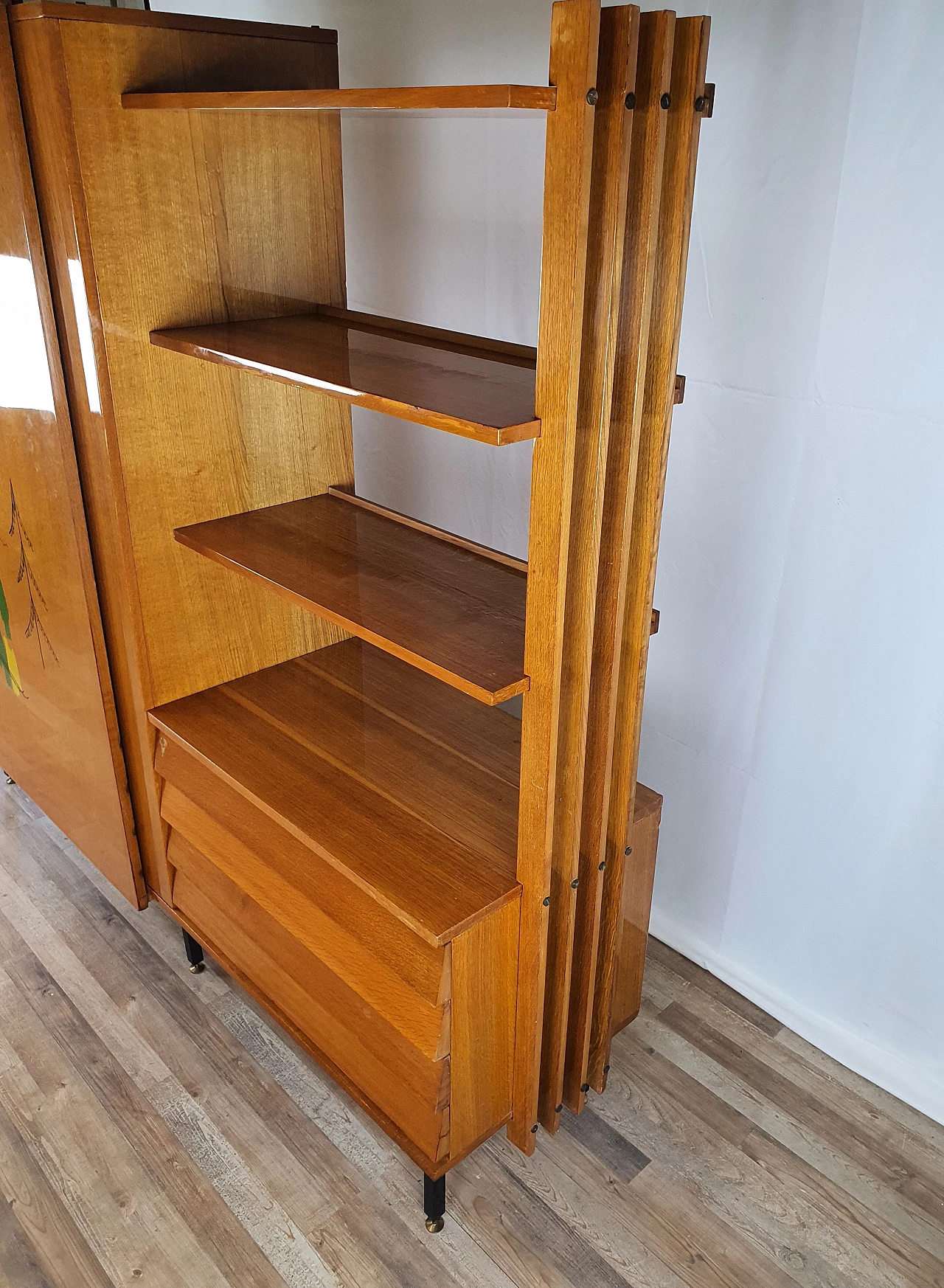 Beech wardrobe with bookcase, 1950s 3