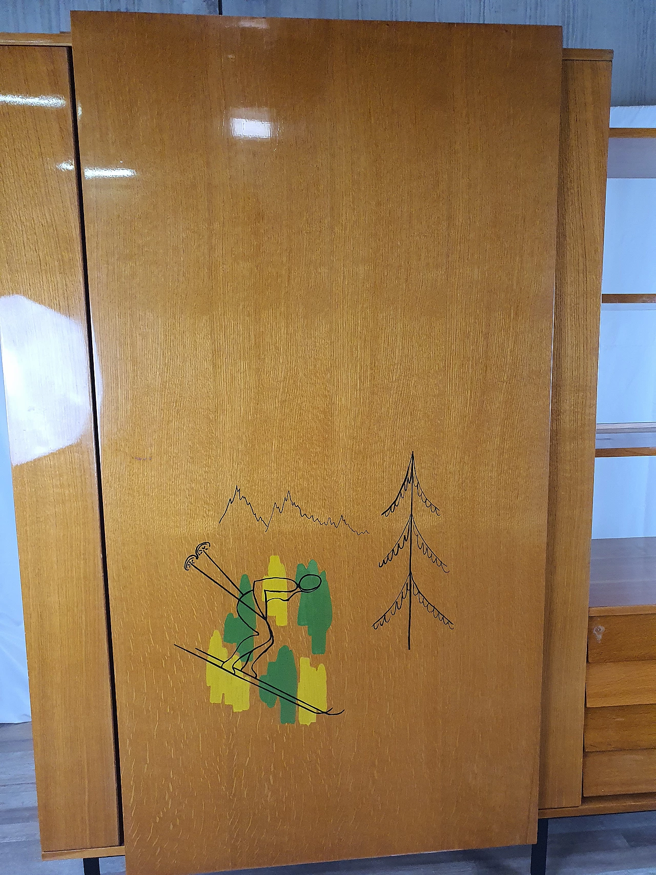 Beech wardrobe with bookcase, 1950s 5
