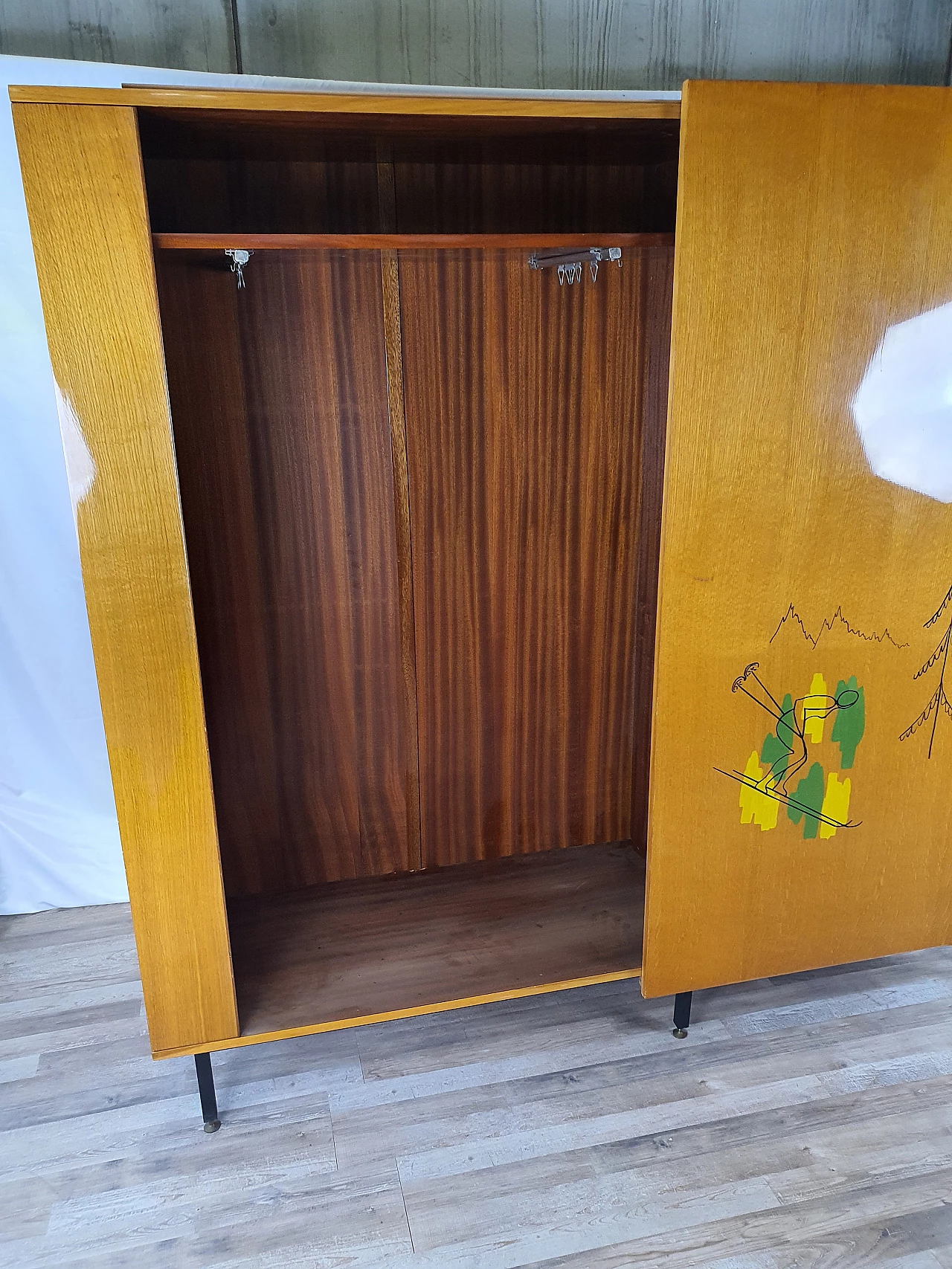 Beech wardrobe with bookcase, 1950s 8