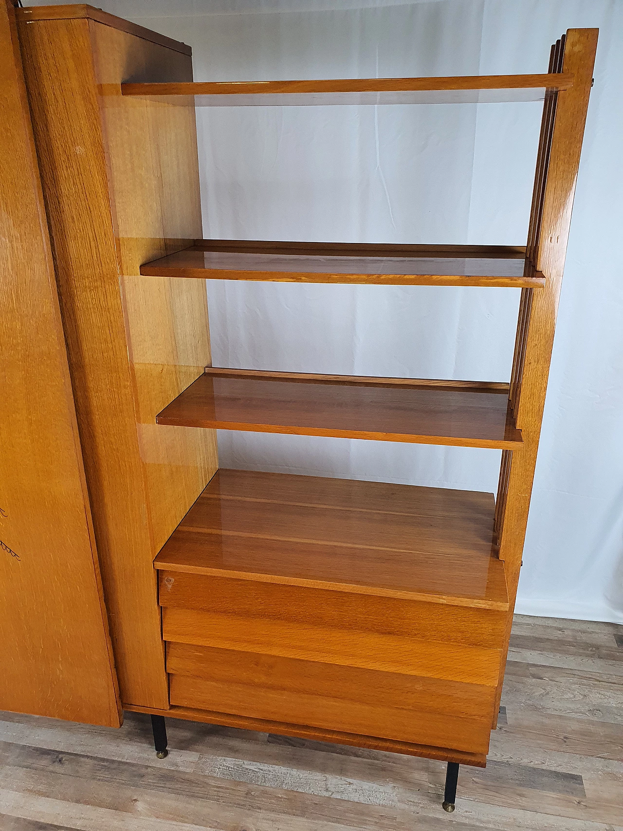 Beech wardrobe with bookcase, 1950s 18