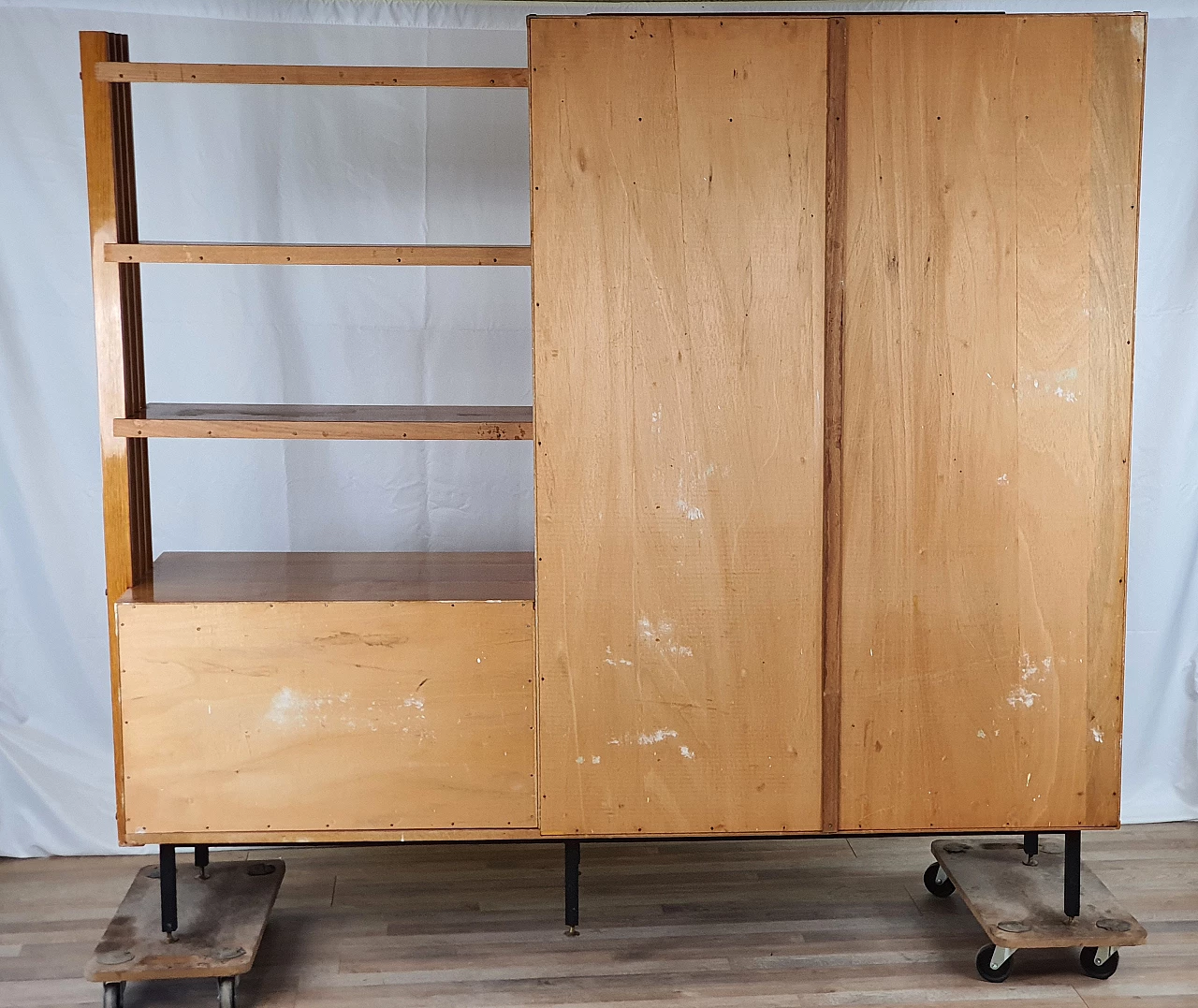 Beech wardrobe with bookcase, 1950s 46