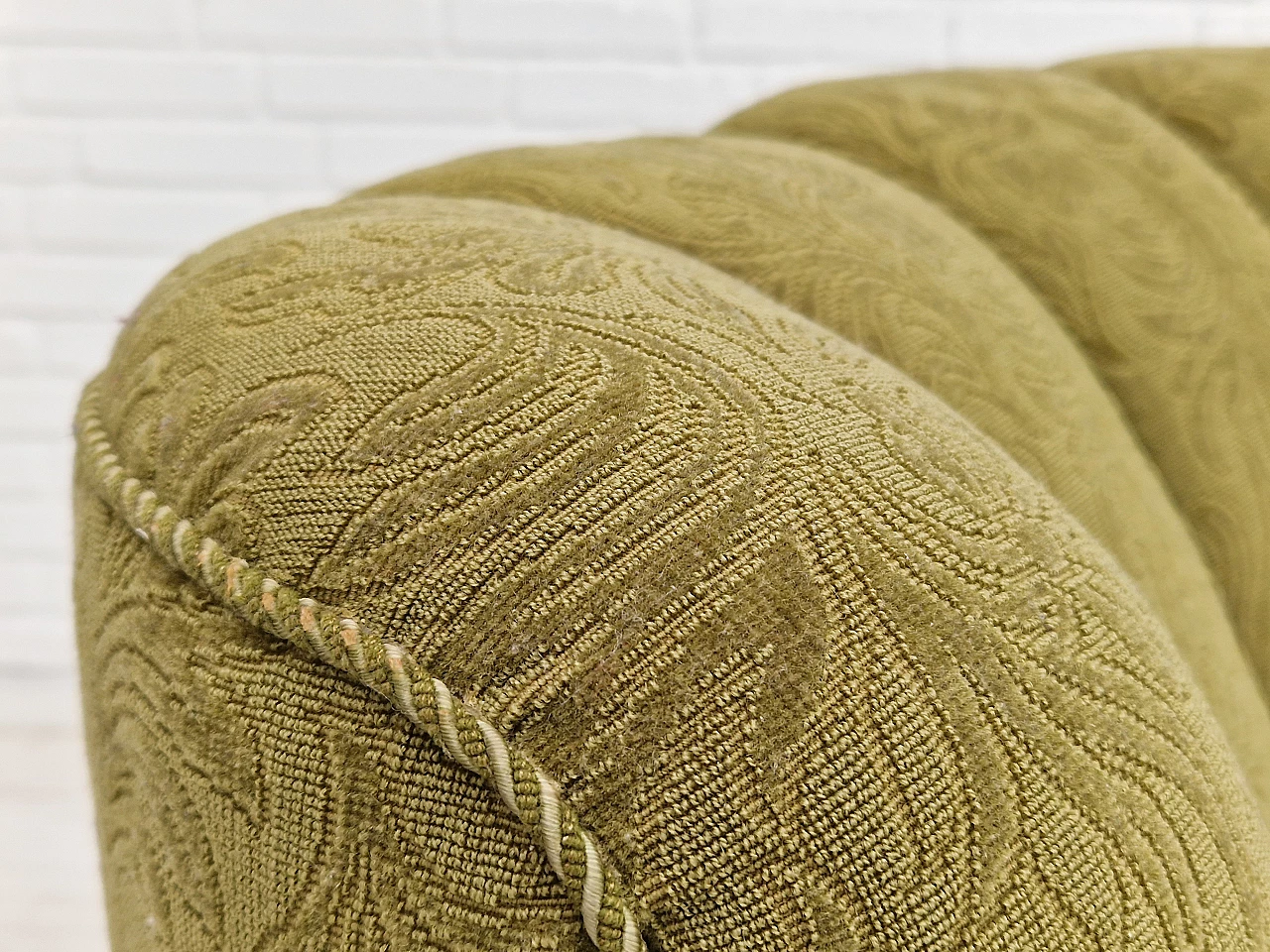 Pair of Danish oak armchairs upholstered in green fabric, 1950s 5