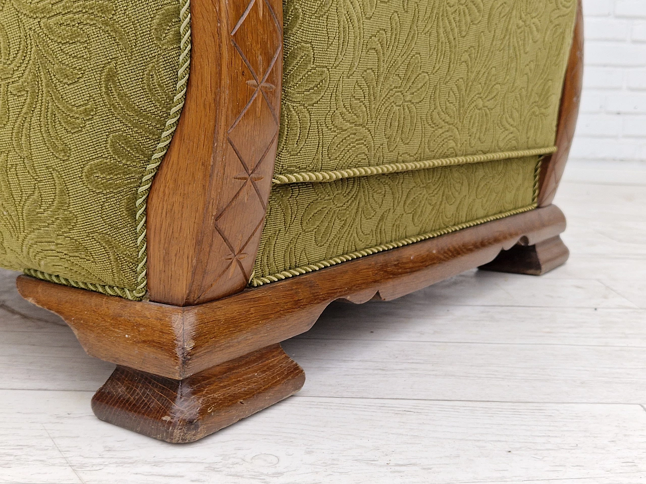 Pair of Danish oak armchairs upholstered in green fabric, 1950s 12
