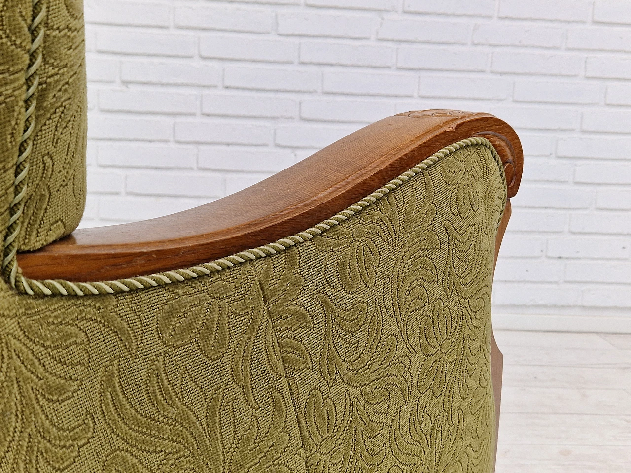 Pair of Danish oak armchairs upholstered in green fabric, 1950s 13