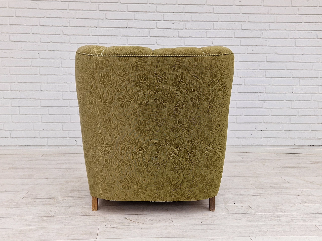 Pair of Danish oak armchairs upholstered in green fabric, 1950s 14