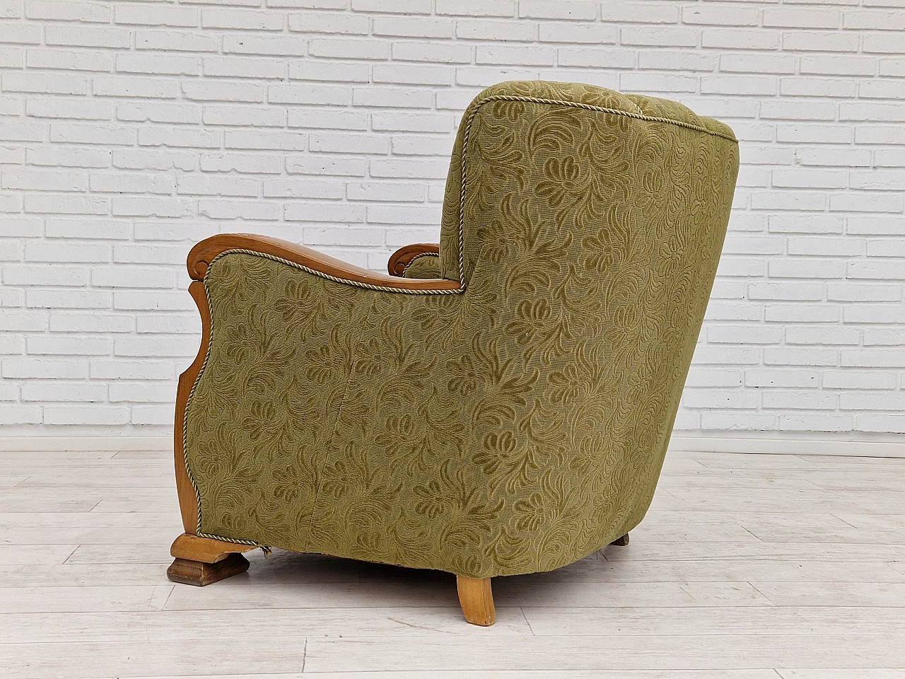 Pair of Danish oak armchairs upholstered in green fabric, 1950s 17