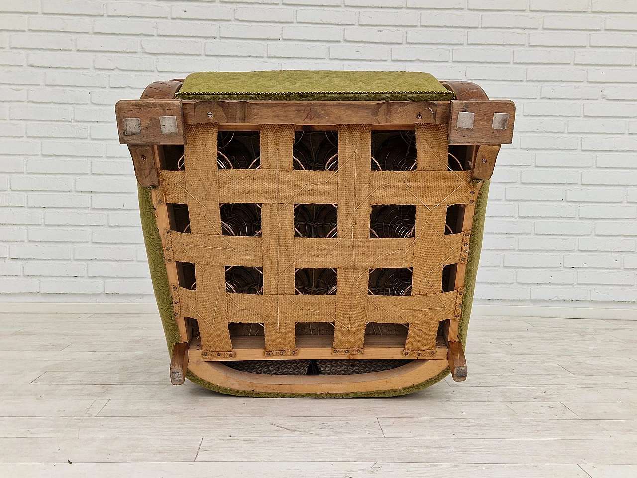Pair of Danish oak armchairs upholstered in green fabric, 1950s 19