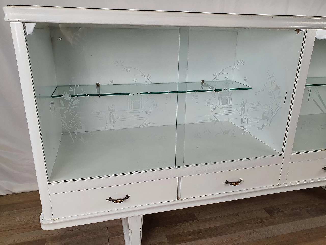 Credenza Shabby Chic in legno laccato bianco con piano specchiato, anni '20 8