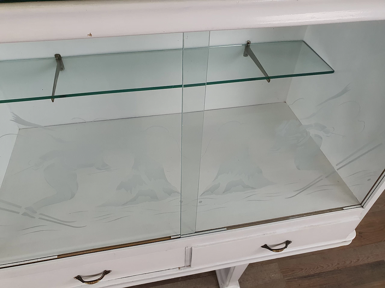 Credenza Shabby Chic in legno laccato bianco con piano specchiato, anni '20 17