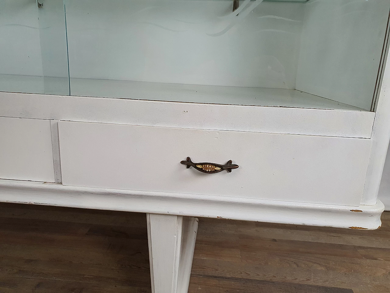 Credenza Shabby Chic in legno laccato bianco con piano specchiato, anni '20 24