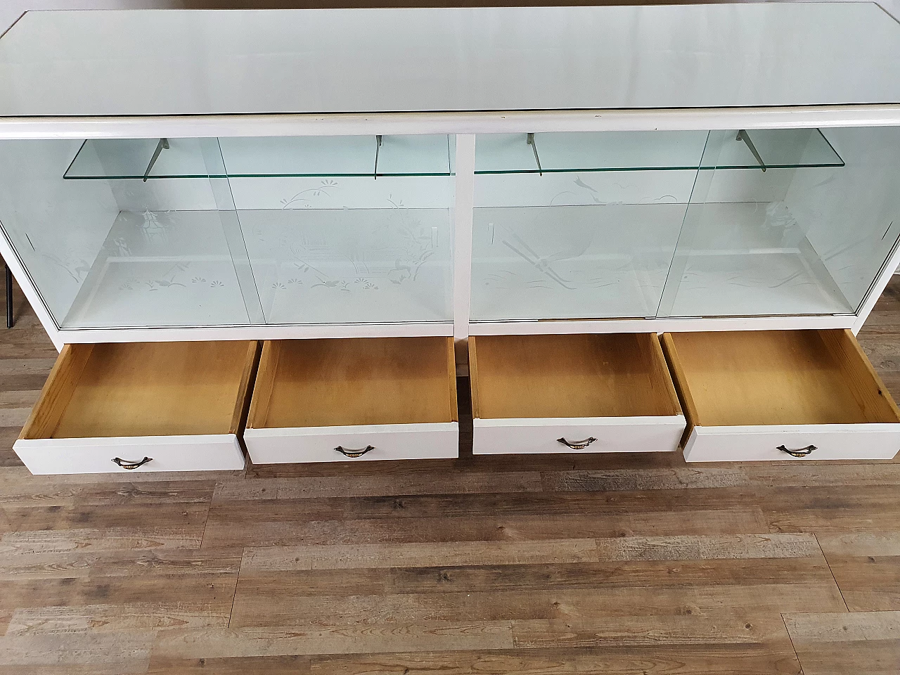 Credenza Shabby Chic in legno laccato bianco con piano specchiato, anni '20 26