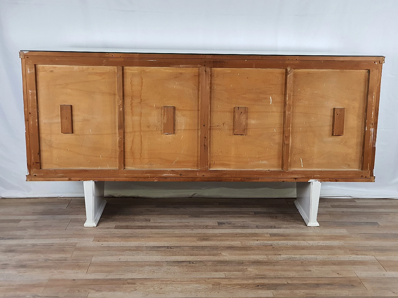 Credenza Shabby Chic in legno laccato bianco con piano specchiato, anni '20 43