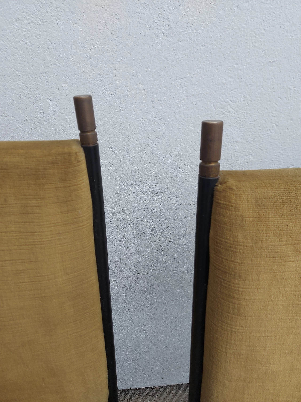 4 Iron, brass and velvet chairs attributed to Luigi Caccia Dominioni, 1950s 7