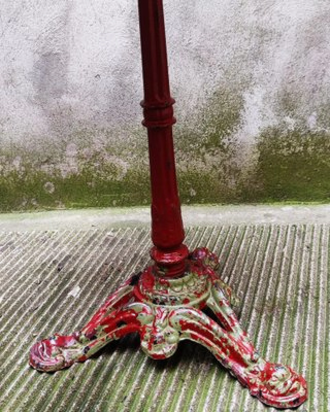 Tavolo rotondo da bistrò con base in ghisa e piano in marmo, anni '50 3