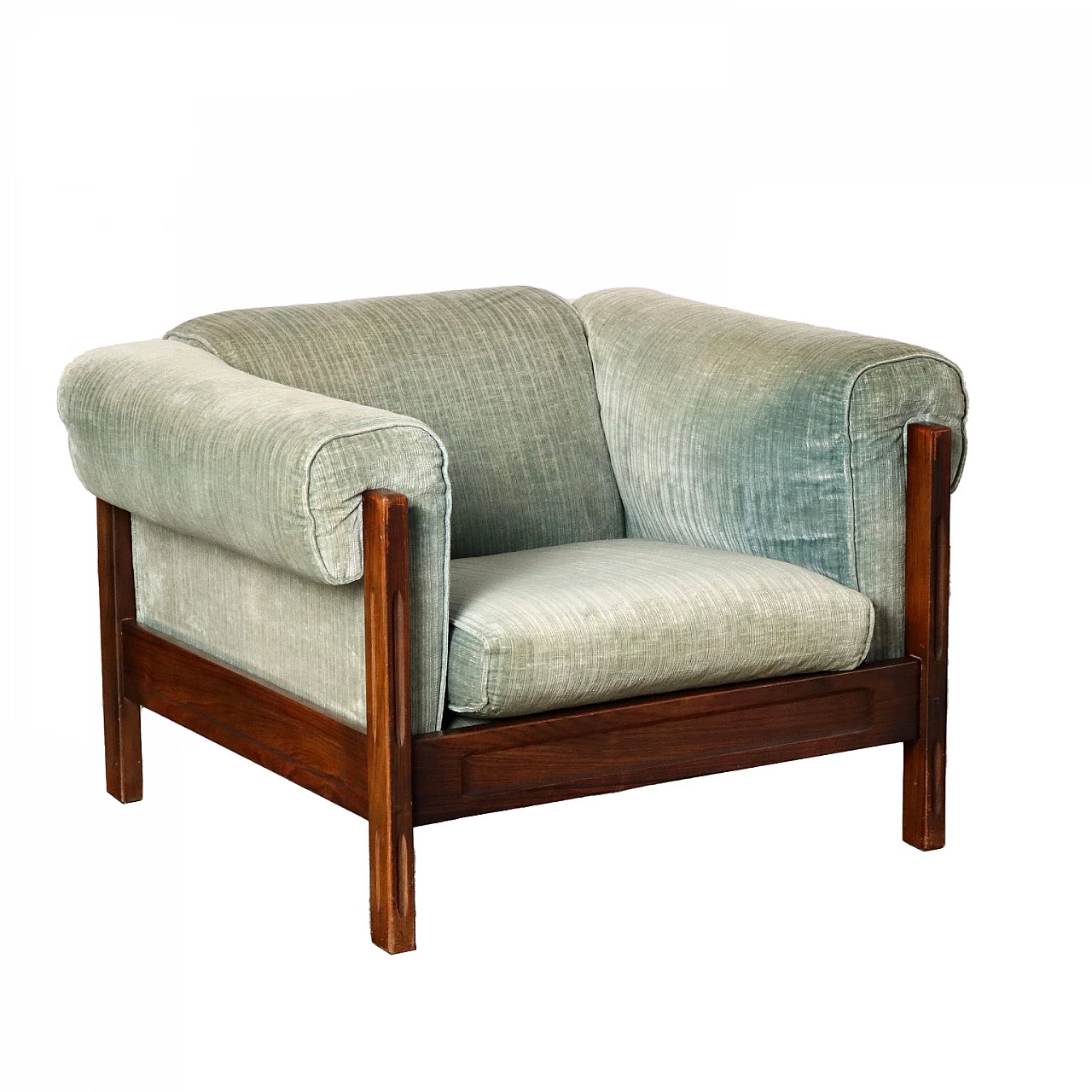 Teak armchair with velvet upholstery, 1960s 1