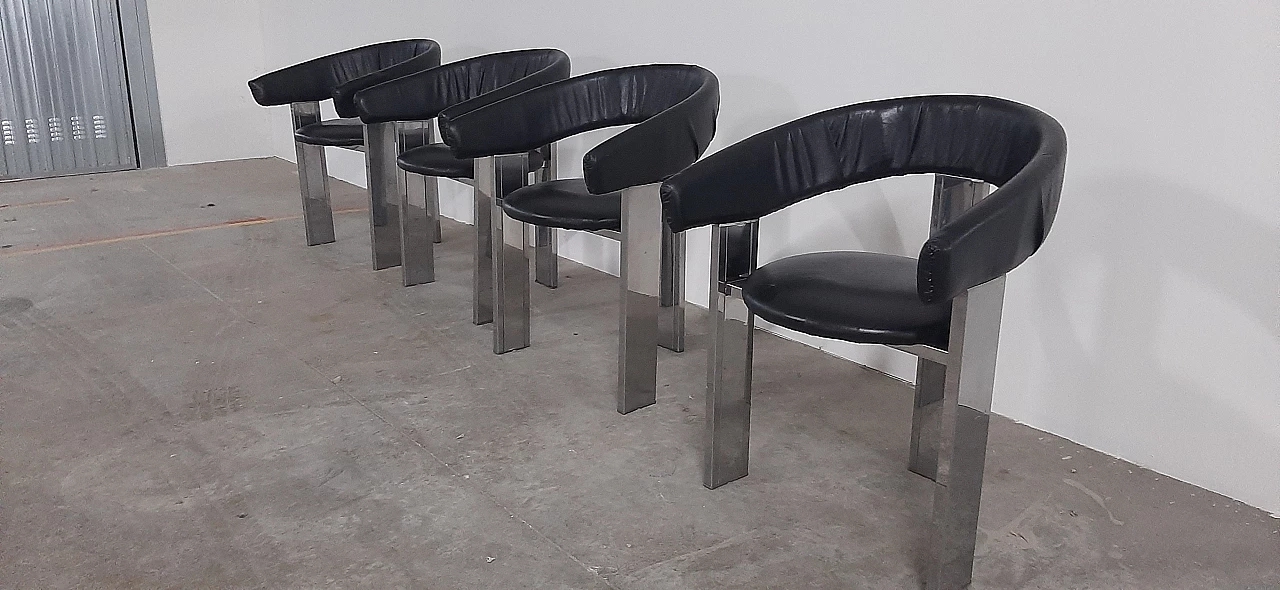 4 Steel and black leather armchairs in the style of Eckart Muthesius, 1990s 1