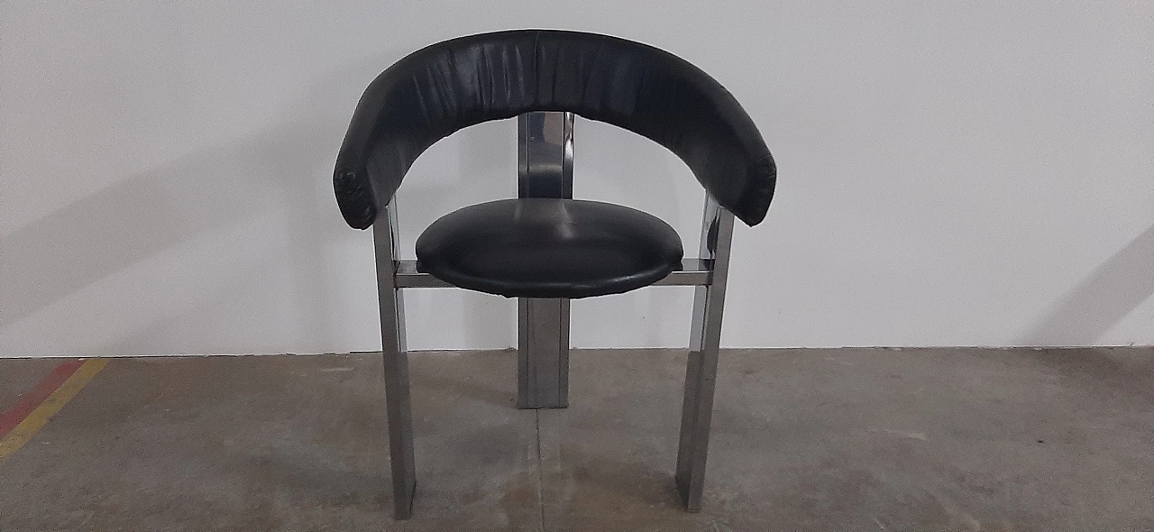 4 Steel and black leather armchairs in the style of Eckart Muthesius, 1990s 3