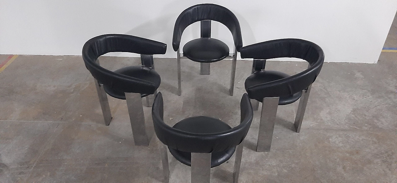 4 Steel and black leather armchairs in the style of Eckart Muthesius, 1990s 5