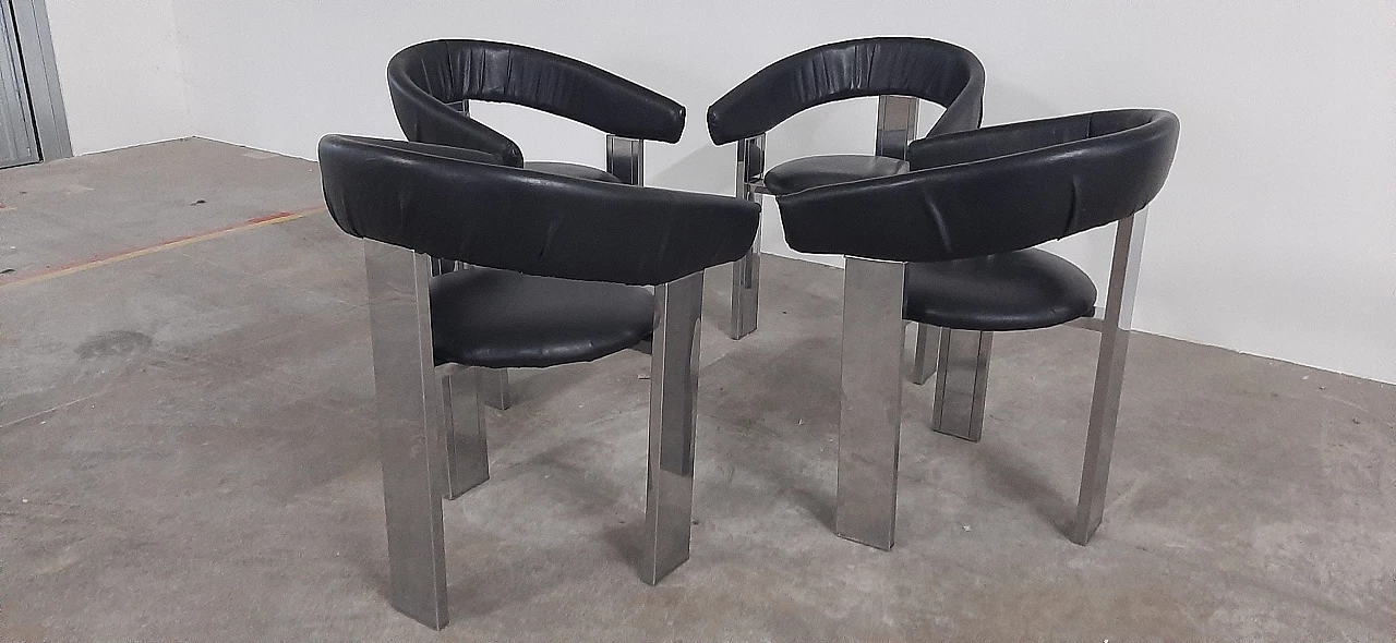 4 Steel and black leather armchairs in the style of Eckart Muthesius, 1990s 6