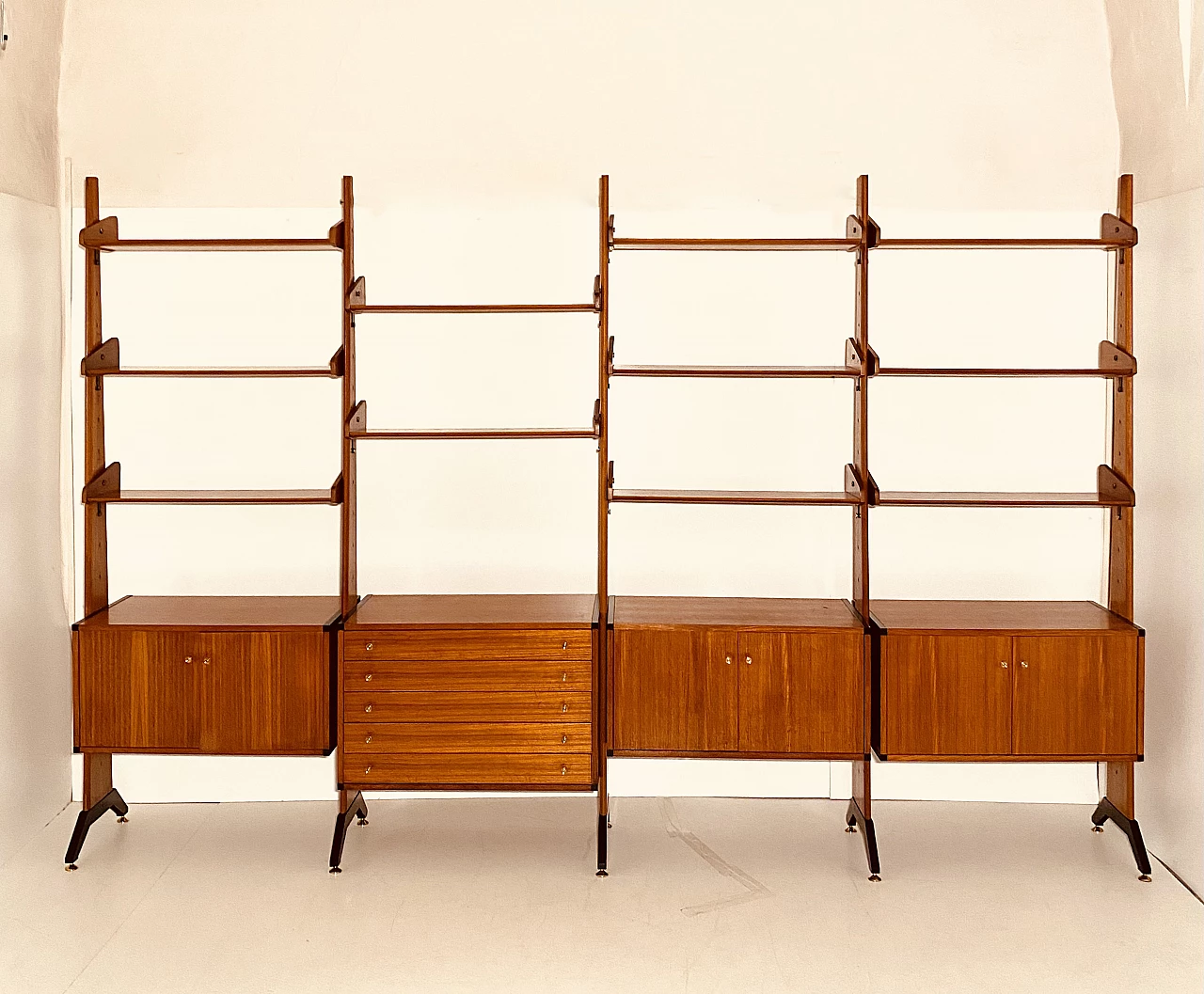 Teak veneered poplar modular bookcase by Vittorio Dassi, 1960s 5
