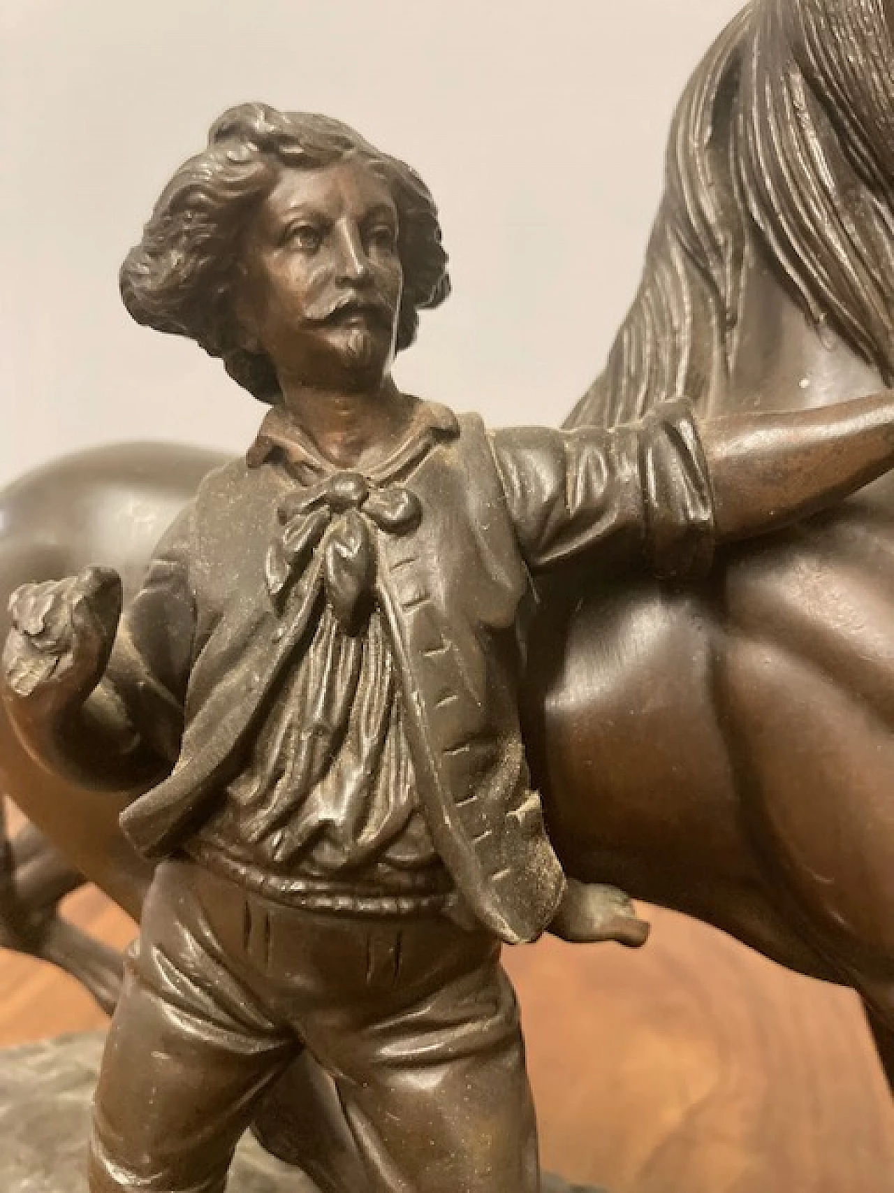 Scultura di cavallo e uomo in antimonio, fine '800 3