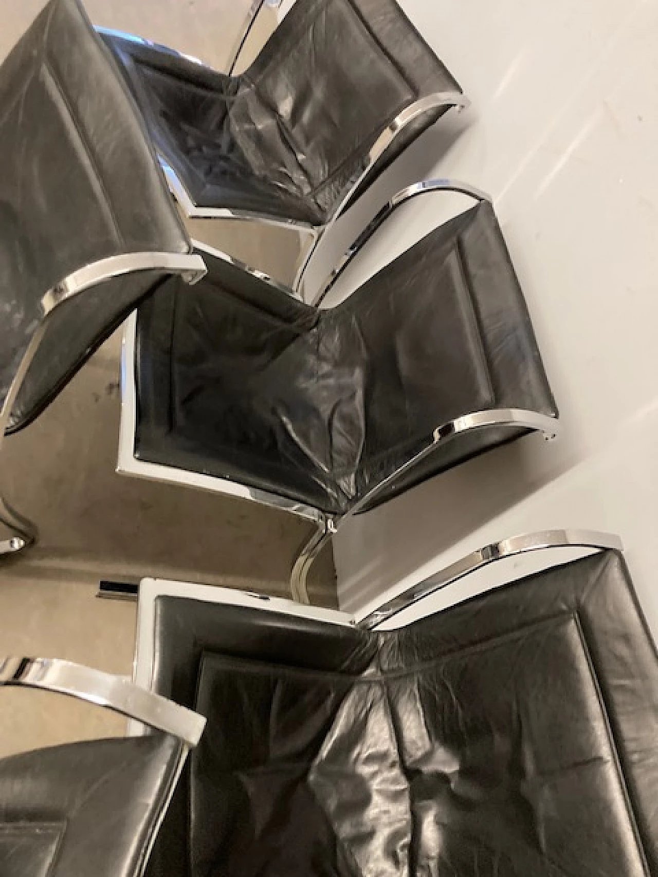 6 Chromed metal and leather chairs by Fumagalli, 1970s 9